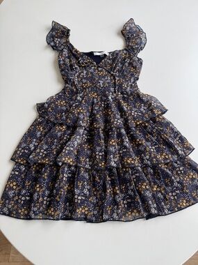 Altar'd State Navy Floral Tiered Mini Dress in size XS - Worn Once